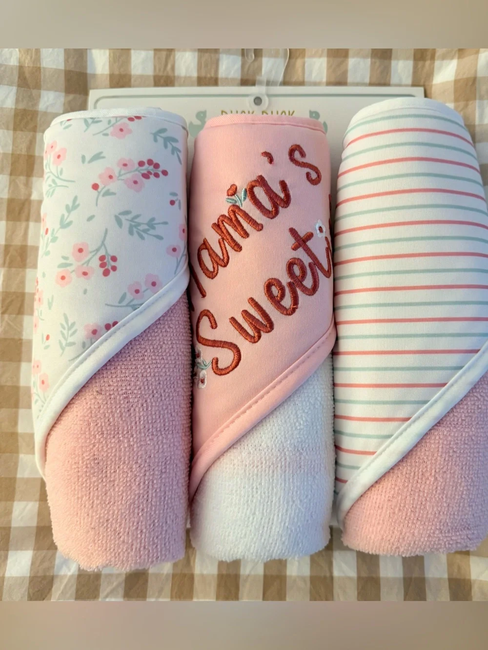 Pink Floral & Striped Baby Hooded Towels - Soft Hooded Bath Wraps